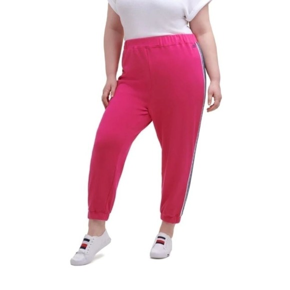 TOMMY HILFIGER SPORT PLUS BOYFRIEND WOMENS STRIPED TERRY CLOTH SWEATPANTS 1X - Picture 1 of 6